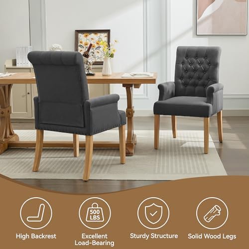 Dining Chair with Arms, Upholstered High Back Dining Room Chairs, Dark Grey - Image 5