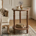 Walnut Brown Round 2‑Tier French Vintage End Table by Unknown