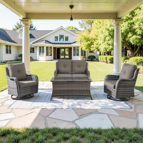 Belord 4 Piece Patio Wicker Furniture Set, Outdoor Swivel Rocker Chairs by Belord