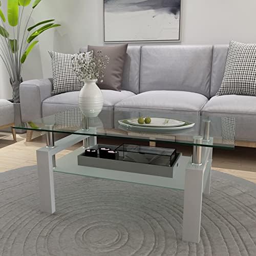 IANIYA Glass Coffee Table, Living Room Rectangle Coffee Table - Image 7