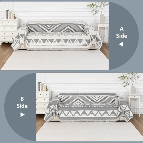 MYSKY HOME Boho Couch Cover for Dogs Washable Grey Rhombic Couch Sofa Protector - Image 3