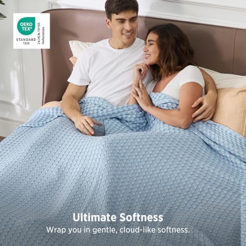 Bedsure Cooling Waffle Blanket for Hot Sleepers, Light Blue, Oversized King - Image 4