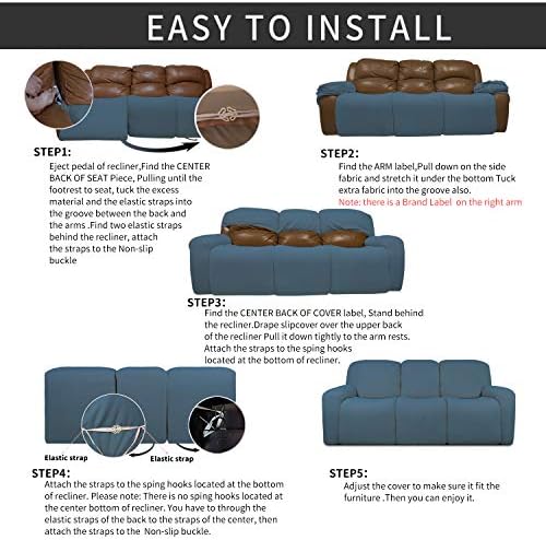 Easy-Going 8 Pieces Recliner Couch Stretch Sofa Slipcover Bluestone - Image 4