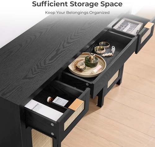 SICOTAS 52 Inch Vanity Table Rattan Vanity Home Office Desk - Image 4