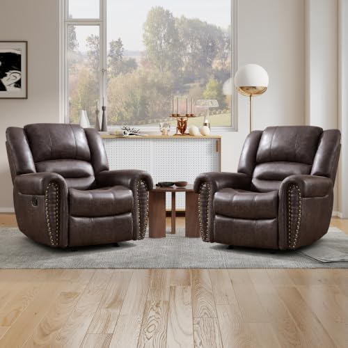 CANMOV Rocker Recliner Chair Set of 2, Leather Manual Push-Back Reclining Chairs by CANMOV