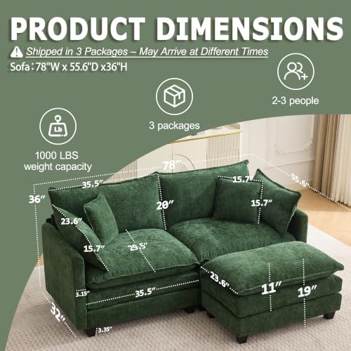 78" Modular Sectional Sofa, L Shaped Cloud Couch - Image 2