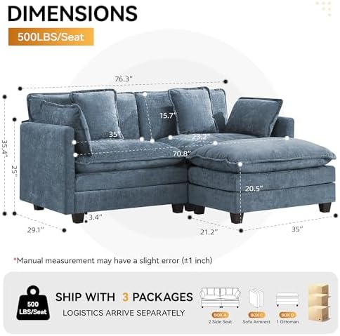76'' L Shaped Sectional Cloud Couch, Modular Sofas - Image 2