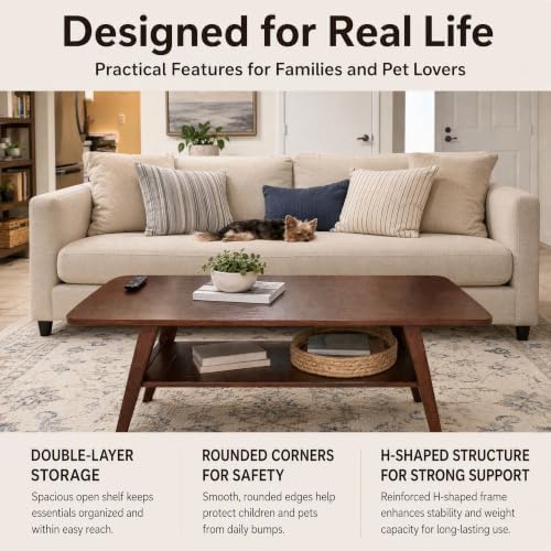 100% Solid Wood Coffee Table for Living Room, 31.5" Small Tables - Image 4