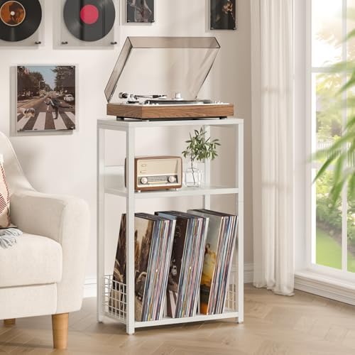 LELELINKY Large White Record Player Stand, 3 Tier 18" Wide Big End Table - Image 5