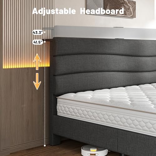 EnHomee King Size Bed with Upholstered Headboard & Charging Station - Image 5