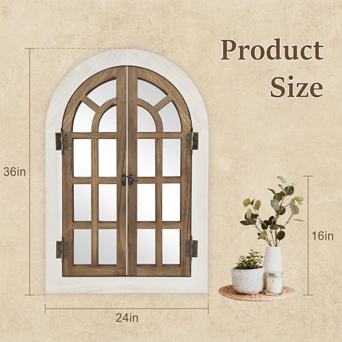 Dorlicecass Natural Wood Arched Wall Decor Window Mirror 24"x36" Single - Image 4
