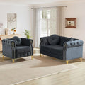 2 Pieces Mid Century Modern Chesterfield Sofa Set, Upholstered Button Tufted by JEEOHEY
