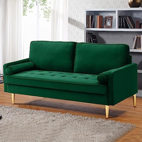 67" Modern Velvet Loveseat Sofa Couch, Mid-Century Tufted Upholstered Small - Image 3