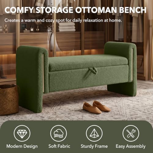 52" Flip-Top Storage Ottoman Bench, Teddy Entryway Bench - Image 6