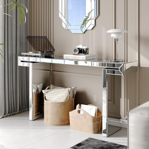 Silver Mirrored Console Table, 360° Reflective, Modern Luxury Mirrored Furniture - Image 4