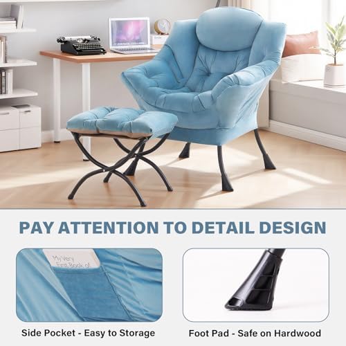 Tiita Lazy Chair with Ottoman, Comfy Reading Accent Chair, Light Blue - Image 5
