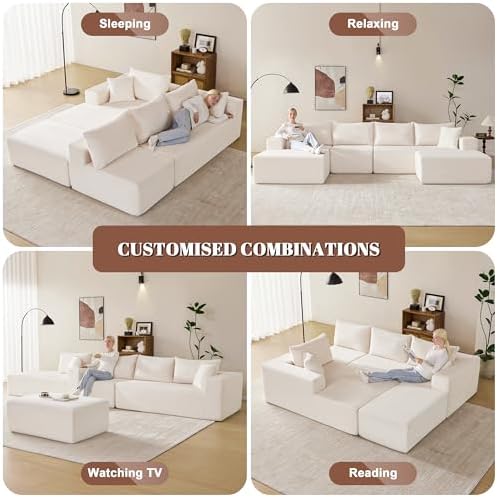 Mangodan 140” Cloud Sectional Couch, Modular Sectional Sofa - Image 4