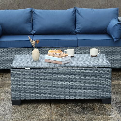 Outdoor Storage Table Wicker Patio Coffee Table All-Weather Rattan Side Table - Image 4