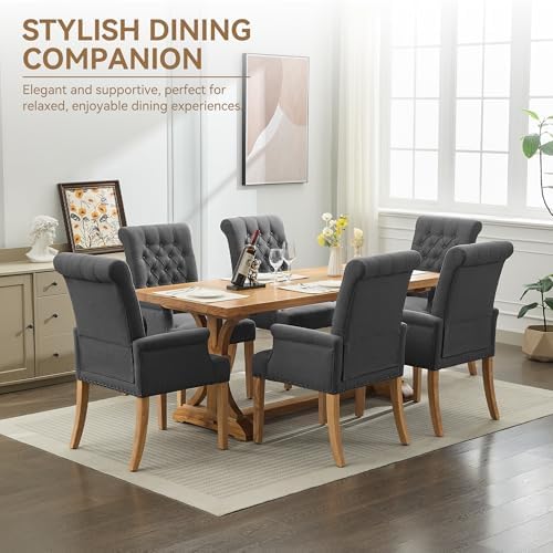 Dining Chair with Arms, Upholstered High Back Dining Room Chairs, Dark Grey - Image 7