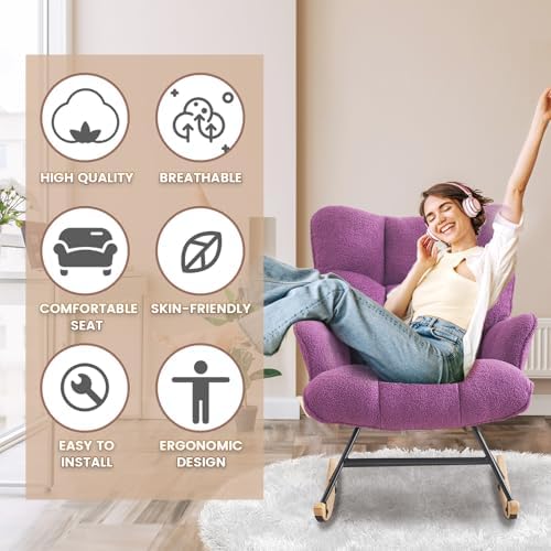SAETSFEG Nursery Rocking Chair Teddy, Upholstered Glider Rocker - Image 4