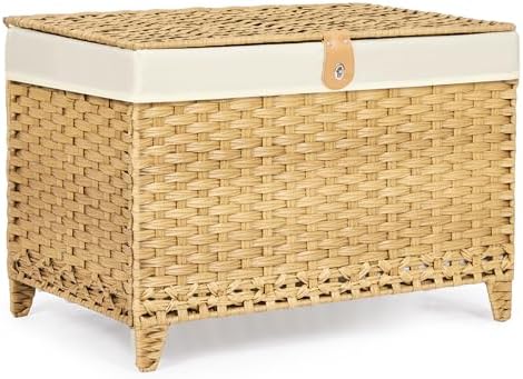 Wicker Storage Basket with Lid, 160L Shelf Basket with Removable Liner Bag by Honjourai