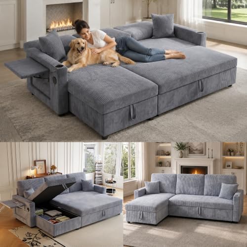 83" Sleeper Sectional Sofa, Comfy Convertible Sofa Bed by ZHCREAL
