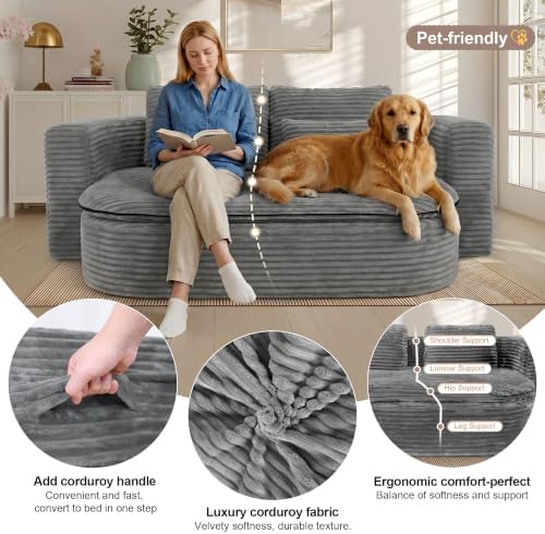 75'' Folding Sleeper Sofa Bed, Memory Foam Boneless Couch - Image 4