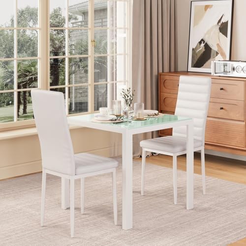 Gizoon 3 Piece Glass Dining Table Set, Kitchen Table and Chairs Set - Image 6