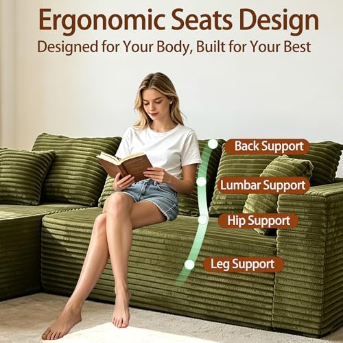 93" U-Shaped Boneless Couch, Corduroy Cloud Couch Sectional - Image 6