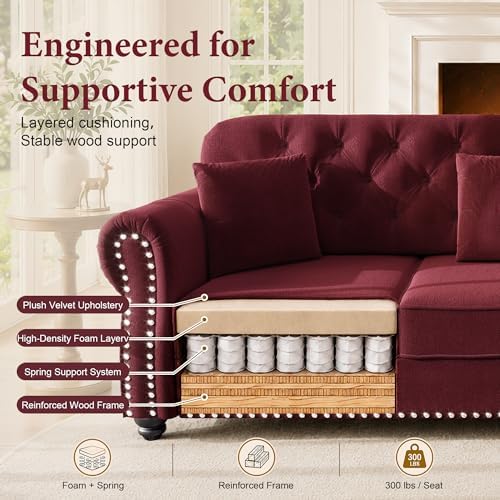 63" Velvet Chesterfield Loveseat Sofa - Image 6