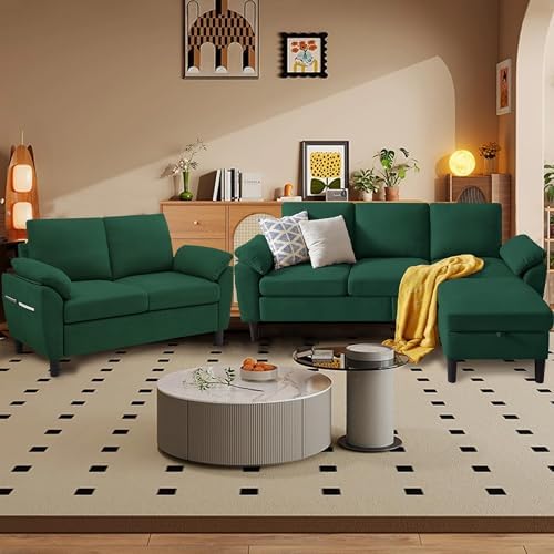 80" Convertible Sectional Sofa Set, Modern Linen Small L Shaped Couch by Chireca