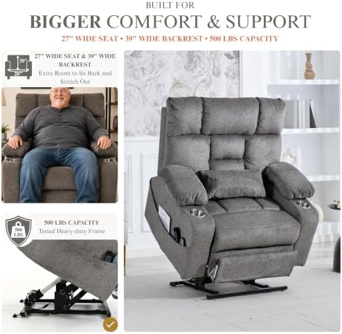 500 lbs Power Lift Recliner for Big & Tall Adults Elderly, Heavy Duty - Image 4