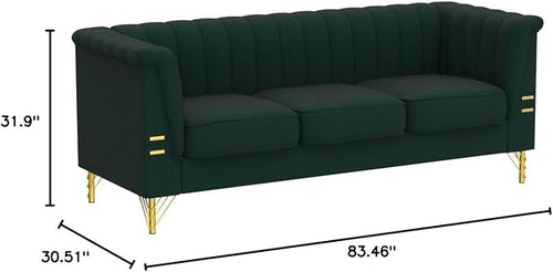 83.46" W Green Velvet Sofa Couch - Image 2