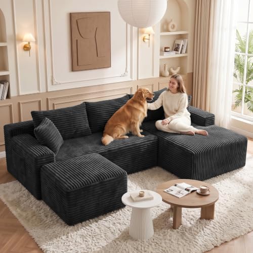 Boneless Couch, U-Shape Corduroy Sectional Sofa - Image 6