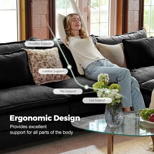 ELUCHANG 114" Oversized V Shaped Modular Sectional Sofa, Comfy Cloud Couch - Image 4