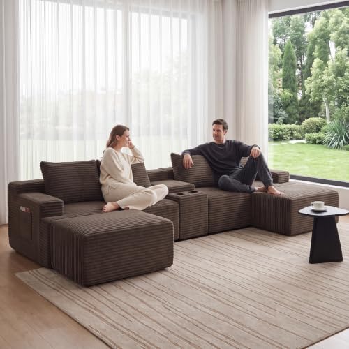 141" Oversized U Shaped Cloud Sectional Boneless Corduroy Sofa Couch Brown - Image 2