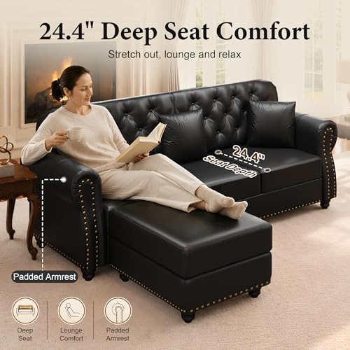 2-Piece Faux Leather Chesterfield Sofa & Loveseat Set - Image 3
