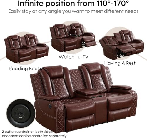 Power Recliner Set with LED Lights, Air Leather Reclining Set with USB - Image 6