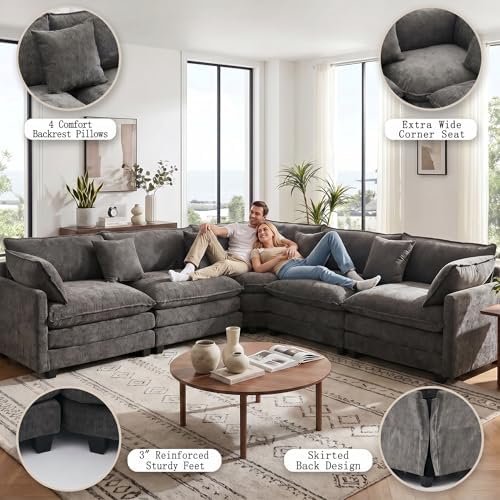 111.4" V-Shaped 5-Seat Sectional Cloud Couch, Chenille Soft Set - Image 6
