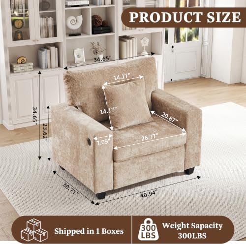 41'' Accent Chair with USB & Type-C Charging Ports Single Seat Sofa - Image 2