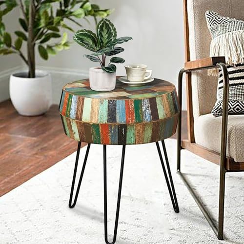 Round Drum Shaped Wood Side Table 18.2"x18.2"x23.6" H Multicolor by Warmaxx-warmhomesweetdream