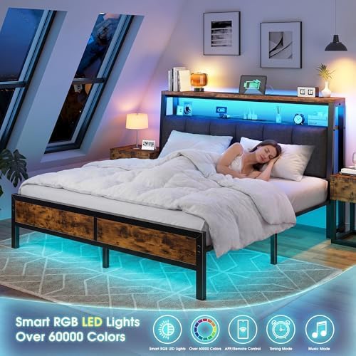Homkdom Queen Bed Frame with Storage Headboard & Charging Station - Image 5