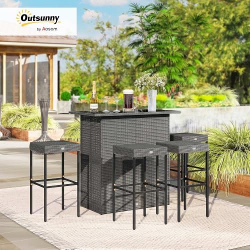 Outsunny 5 Piece Wicker Outdoor Bar Set - Image 2