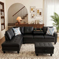 Leather L-Shaped Couch Set, 97.5"L x 69.5"W Sectional Sofas Black by Topcomfy