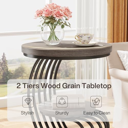 Tribesigns Round End Table: 2 Tiers Wood Side Table Set of 2 - Image 6