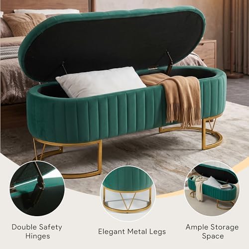 Velvet Oval Upholstered End of Bed Bench - Image 5