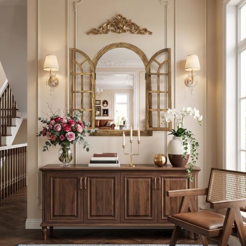 Dorlicecass Natural Wood Arched Wall Decor Window Mirror 24"x36" Single - Image 3