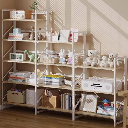 JSB 3 Tier No Assembly Folding Bookshelf, Industrial Metal Book Shelf - Image 5