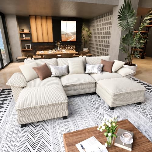 SUNSHINE VALLEY 123.6" U Shaped Modular Cloud Couch Sectional Sofa Ottoman by SUNSHINEVALLEY