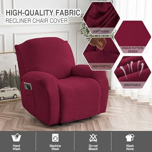 Genina Waterproof Recliner Chair Cover, XL-1 Seat Couch Cover, Wine Red - Image 2